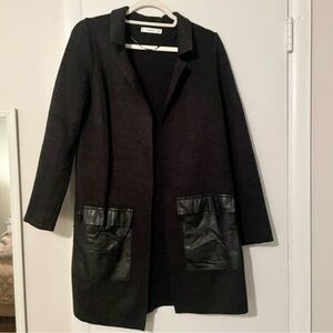 Mango Black Coat with Leather Pockets